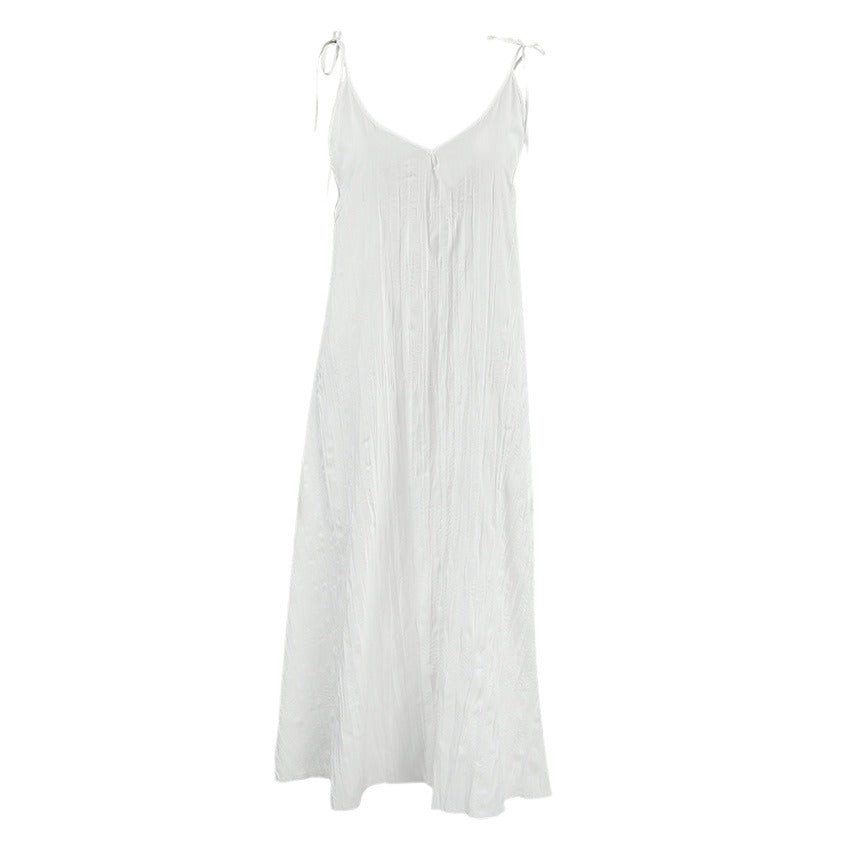 Damen Weiß Loose Idle Lange Slip Nachthemd Lässige Bequeme Oberbekleidung Hausbekleidung