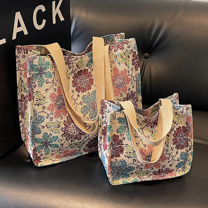 Damen Jute-Tragetasche mit floralem Design und praktischen Griffen Nord Taschen