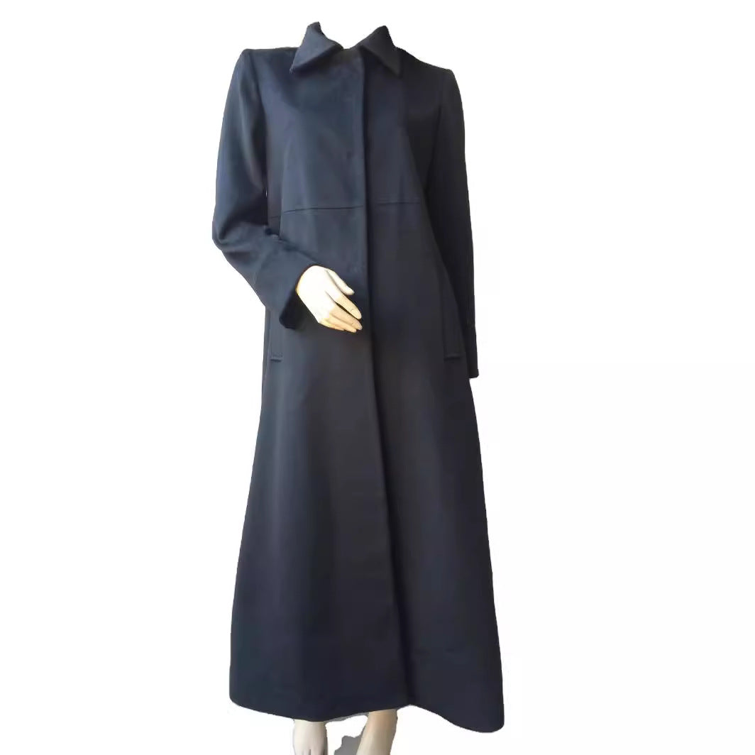 Damen Bodenlanger Einreiher-Mantel mit Gehschlitz und taillierter Silhouette Nord Taschen