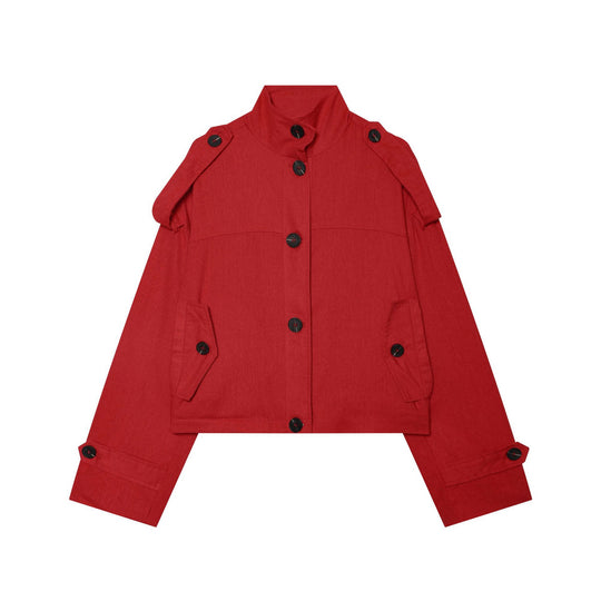Damen Kurze Canvas-Übergangsjacke mit Funnelkragen, Schulterpatten und Pattentaschen Nord Taschen