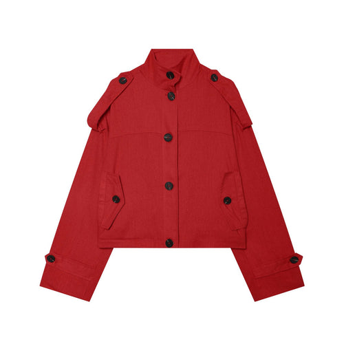 Damen Kurze Canvas-Übergangsjacke mit Funnelkragen, Schulterpatten und Pattentaschen Nord Taschen