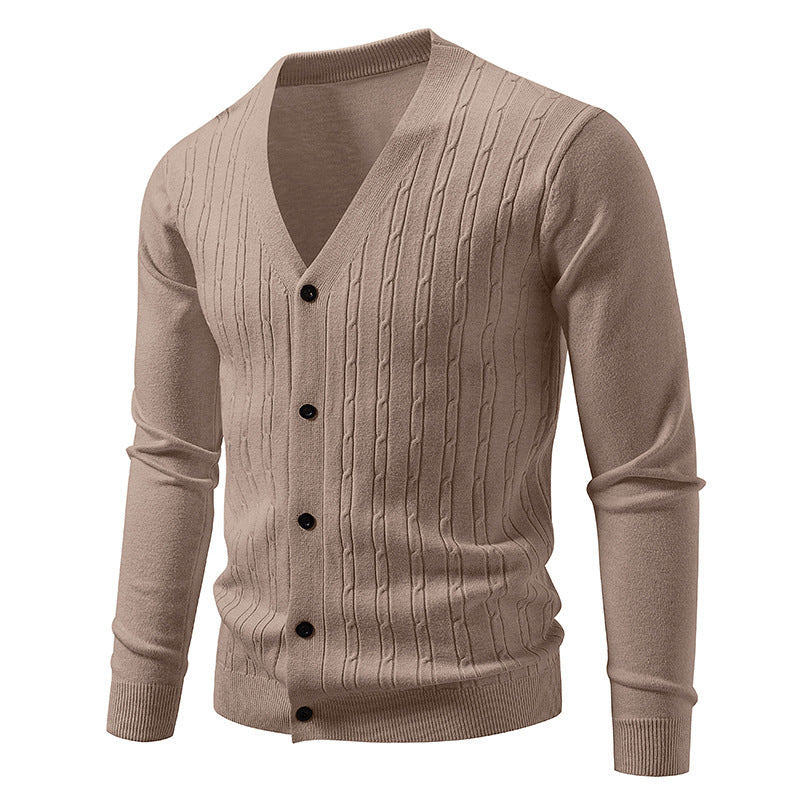 Herren Feinstrick-Cardigan mit tiefem V-Ausschnitt schmaler Passform und vertikalem Zopfstrick Nord Taschen