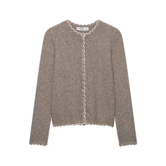 Damen Feinstrick-Cardigan mit Muschelkante und Perlmuttknöpfen Nord Taschen