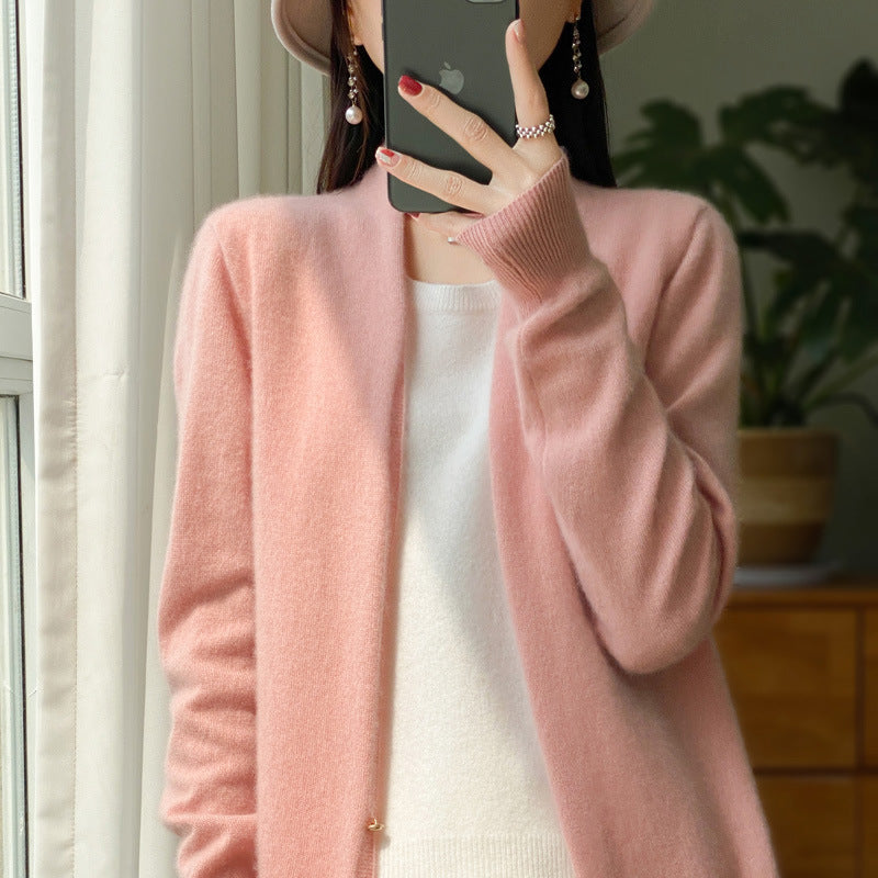 Damen Offener Feinstrick-Cardigan im Mohair‑Look mit geradem Saum und schmalen Bündchen Nord Taschen