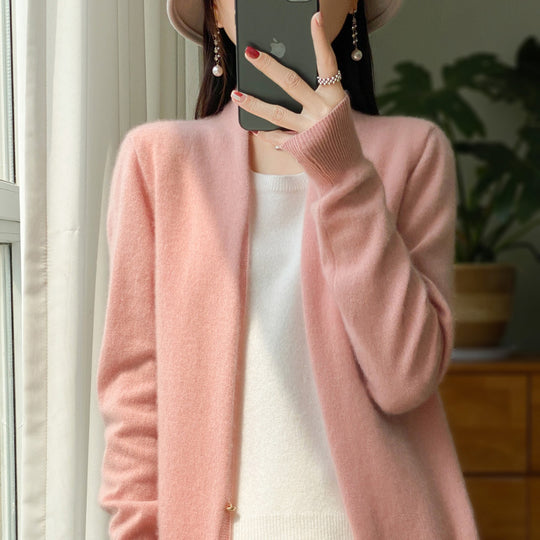 Damen Offener Feinstrick-Cardigan im Mohair‑Look mit geradem Saum und schmalen Bündchen Nord Taschen