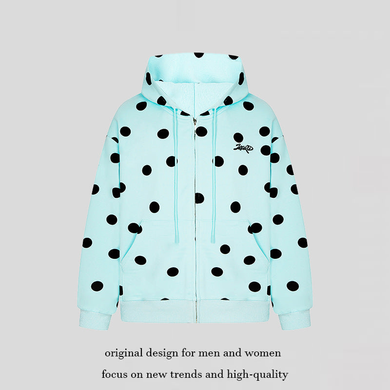 Damen Kapuzen-Sweatjacke mit durchgehendem Reißverschluss, Oversize-Schnitt und Polka-Dot-Print Nord Taschen