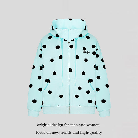 Damen Kapuzen-Sweatjacke mit durchgehendem Reißverschluss, Oversize-Schnitt und Polka-Dot-Print Nord Taschen