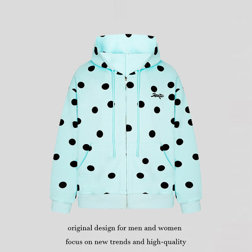 Damen Kapuzen-Sweatjacke mit durchgehendem Reißverschluss, Oversize-Schnitt und Polka-Dot-Print Nord Taschen