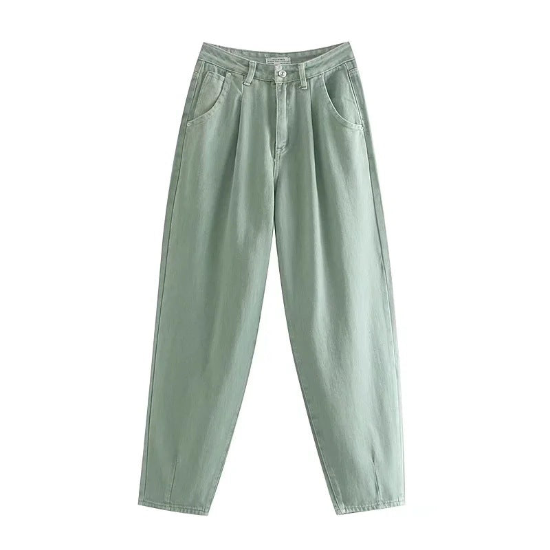 Damen Hochtaillierte Tapered‑Hose mit vorn gelegten Bundfalten und legerer Passform Nord Taschen