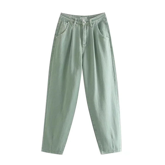 Damen Hochtaillierte Tapered‑Hose mit vorn gelegten Bundfalten und legerer Passform Nord Taschen