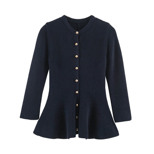 Damen Feinstrick-Cardigan mit taillierter Peplum‑Silhouette Nord Taschen