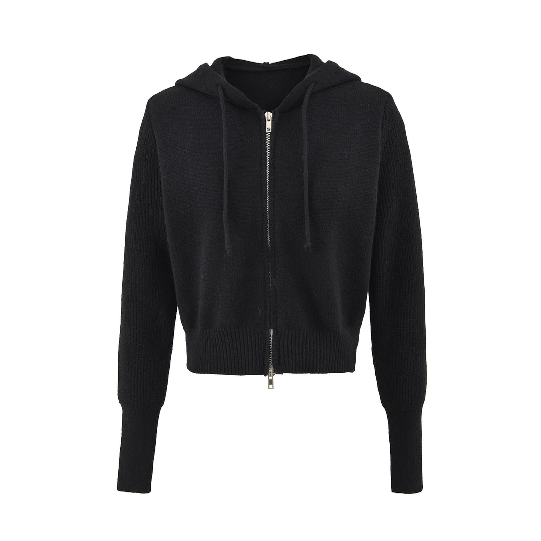 Damen Kurze Kapuzen-Strickjacke mit Reißverschluss und tailliertem Rippenbund Nord Taschen