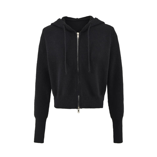 Damen Kurze Kapuzen-Strickjacke mit Reißverschluss und tailliertem Rippenbund Nord Taschen
