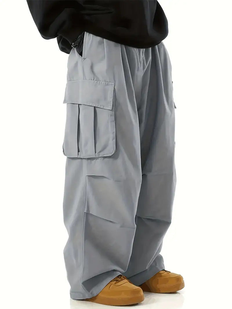 Herren Weite Utility-Cargohose mit übergroßen Klappentaschen & elastischem Tunnelzugbund Nord Taschen