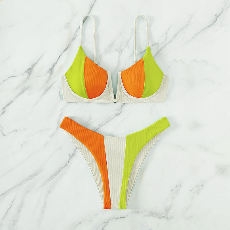 Damen Bikini-Set mit trendigem Farbblockdesign und verstellbaren Trägern