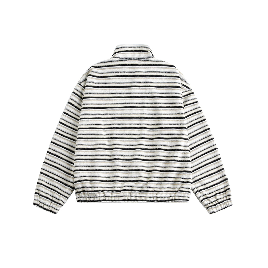 Damen Gestreifte Sweatjacke mit Stehkragen, Reißverschluss und elastischem Saum Nord Taschen