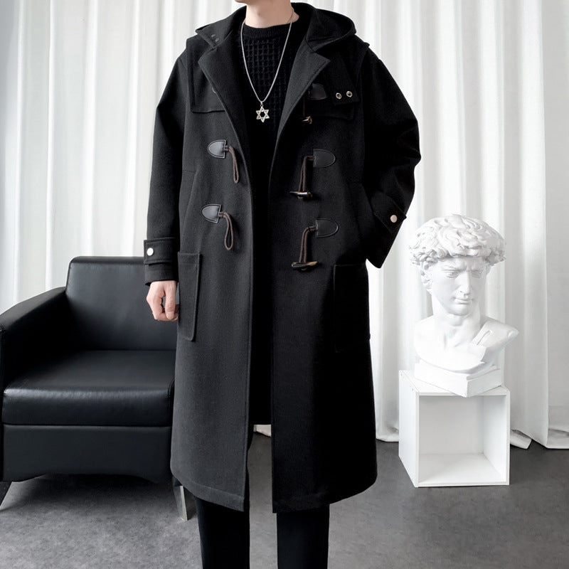 Herren Langer Wollmix Dufflecoat mit Kapuze, Knebelverschlüssen und aufgesetzten Taschen Nord Taschen