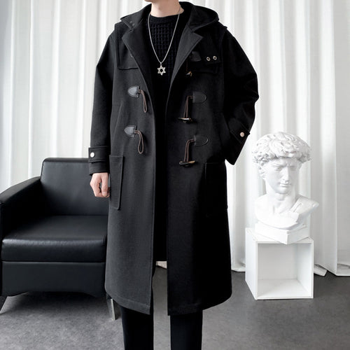 Herren Langer Wollmix Dufflecoat mit Kapuze, Knebelverschlüssen und aufgesetzten Taschen Nord Taschen
