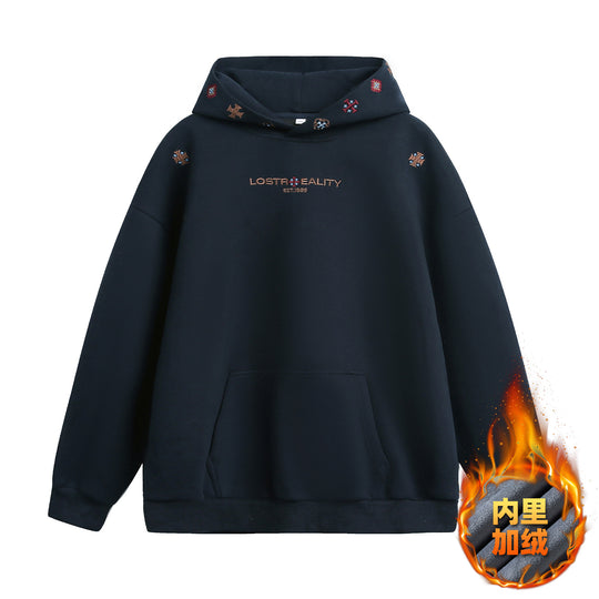 Unisex Oversize Kapuzenpullover mit feiner Logo- und Motivstickerei sowie Kängurutasche Nord Taschen
