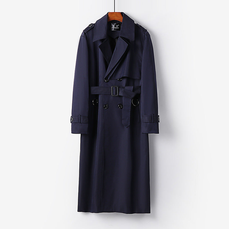 Herren Eleganter knöchellanger Trenchcoat mit verdeckter Knopfleiste und Taillengürtel Nord Taschen