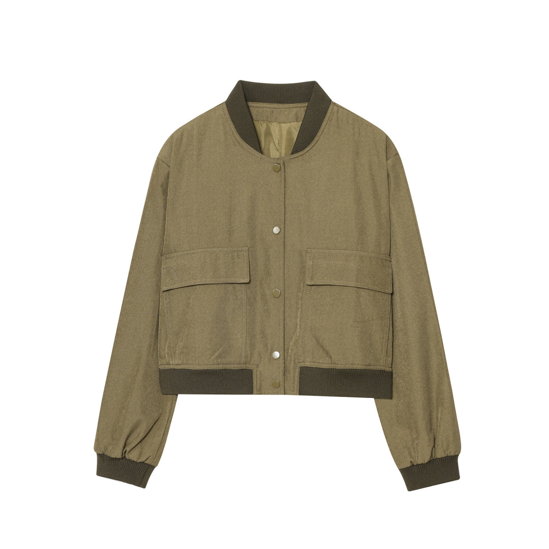 Damen Gekürzte Boxy-Jacke mit Druckknöpfen, großen aufgesetzten Taschen und Rippenbündchen Nord Taschen