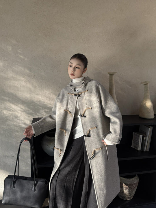 Damen Woll-Dufflecoat mit Knebelverschlüssen und Oversize-Schnitt Nord Taschen