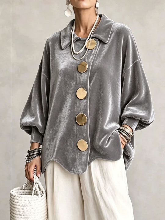 Damen Oversized Samtjacke mit großen Zierknöpfen und Balloon-Ärmeln Nord Taschen