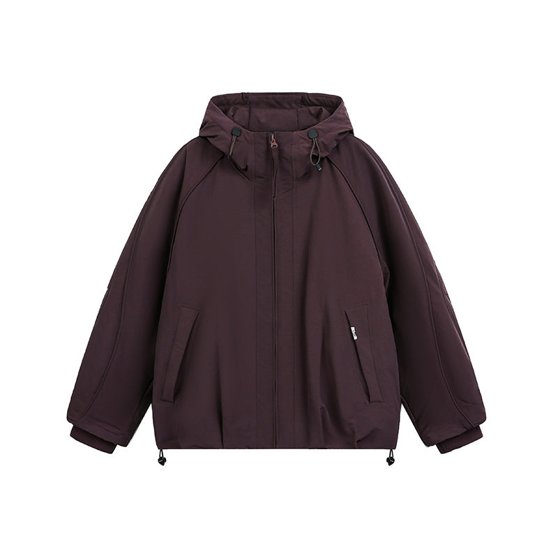 Damen Oversized wattierte Kapuzenjacke mit Raglanärmeln und Kordelzug Nord Taschen
