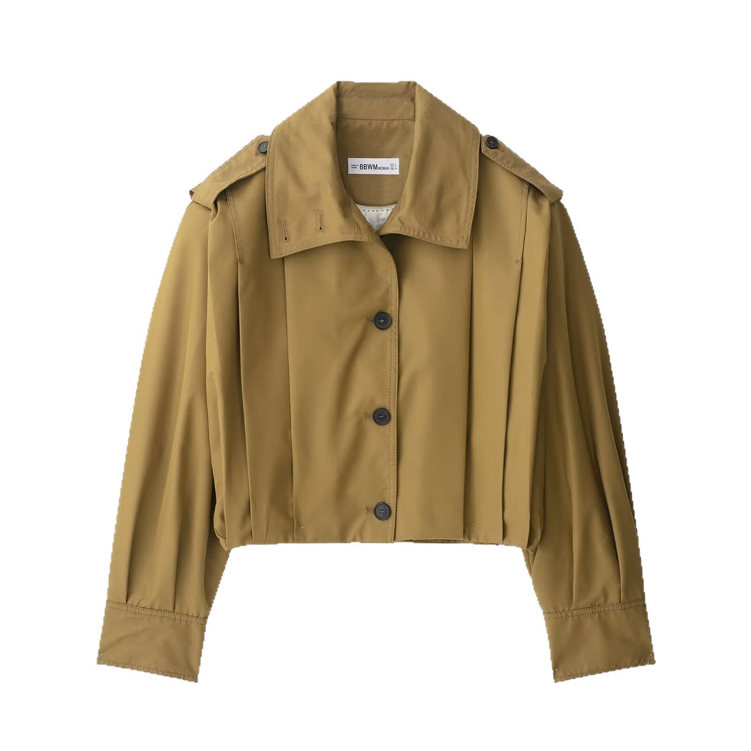 Damen Kurzgeschnittene Trenchjacke im Boxy-Schnitt mit breitem Revers und Epauletten Nord Taschen