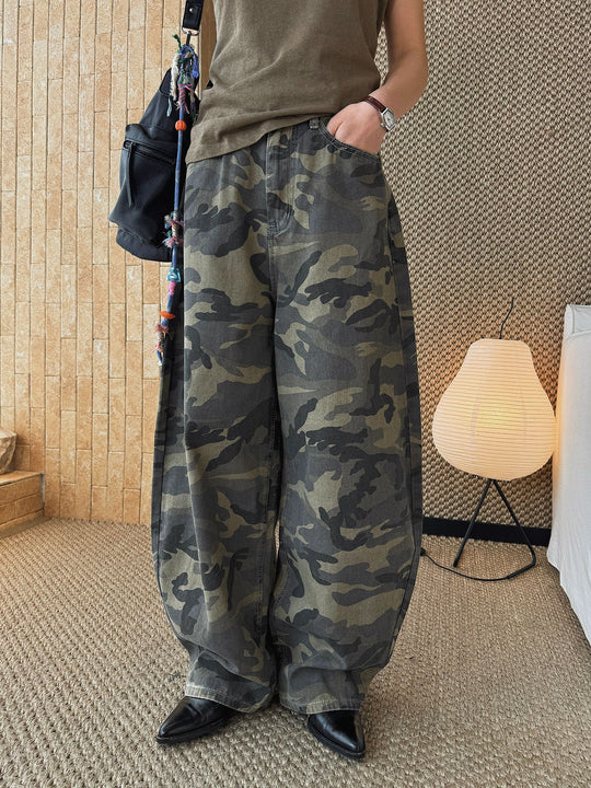 Damen Weite Cargohose im Camouflage‑Baggy‑Stil Nord Taschen
