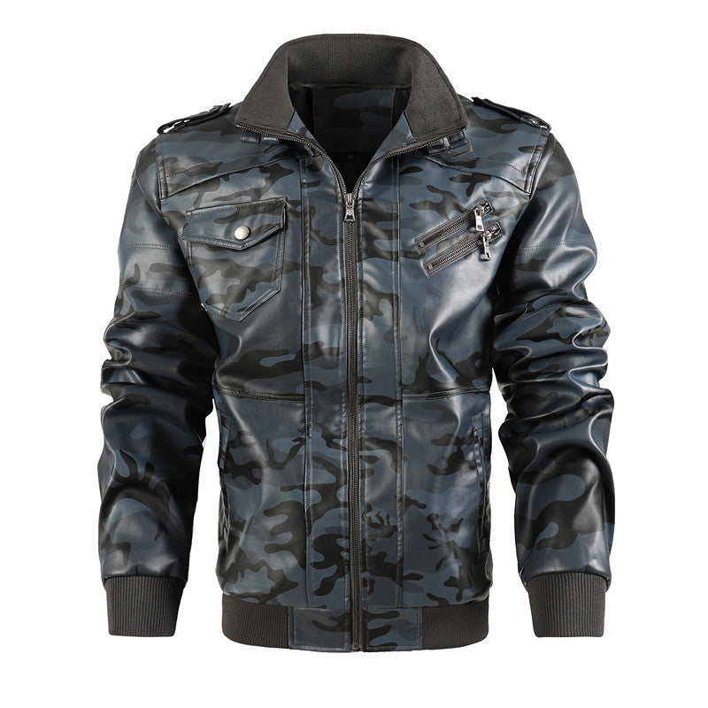 Herren Camouflage Kunstleder-Bomberjacke mit Schulterklappen, Reißverschlusstaschen und Rippsaum Nord Taschen