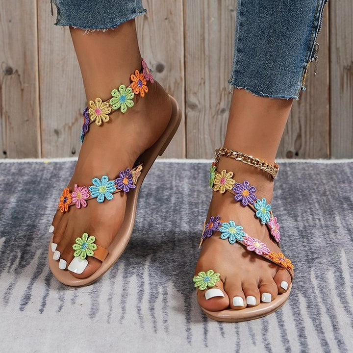Damen Sommer Sandalen mit buntem Blüten-Design und rutschfester Sohle