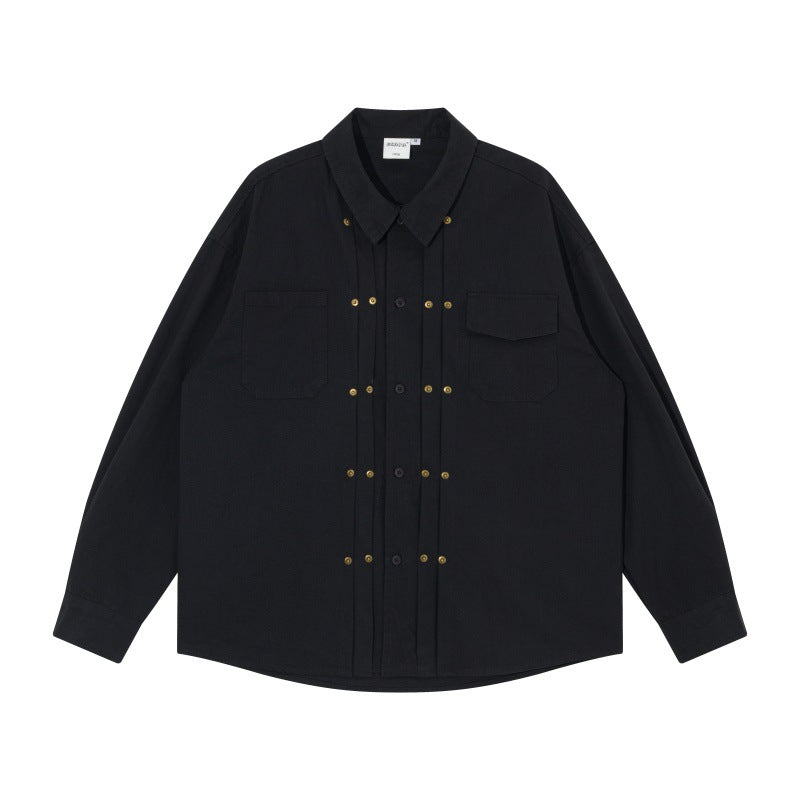 Herren Oversize-Hemdjacke im Workwear-Stil mit Ziersteppungen und Metallnieten Nord Taschen