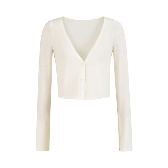 Damen Kurzer Feinstrick-Cardigan mit tiefem V-Ausschnitt und knöpfbarer Front Nord Taschen