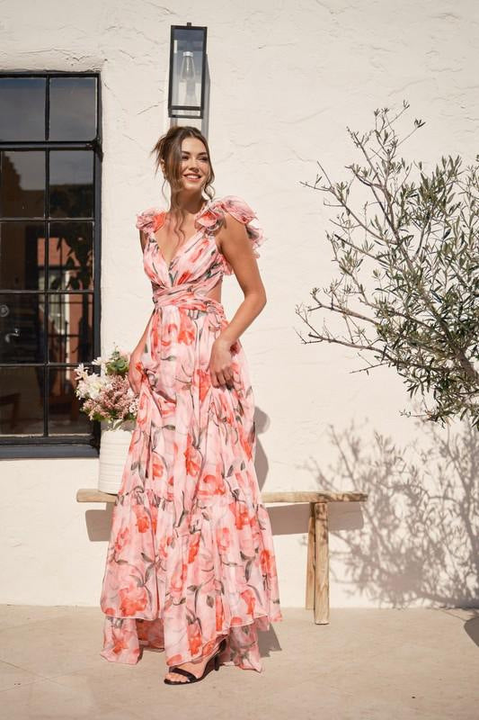 Damen Maxi-Kleid mit floralen Rüschen und schwingendem Design - Arvani