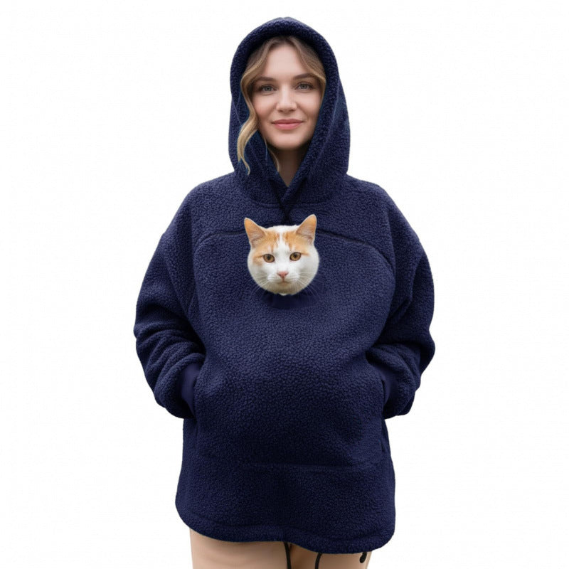 Damen Kapuzenpullover mit integrierter Katzenhöhle und extra weichem Fleece Nord Taschen