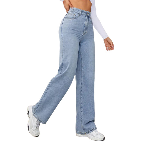 Damen High-Waist Weite-Jeans mit geradem Bein Nord Taschen