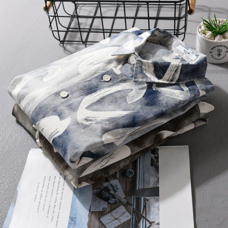 Herren Bedrucktes Leichtes Langarmhemd im Brush‑Lettering‑Print Nord Taschen