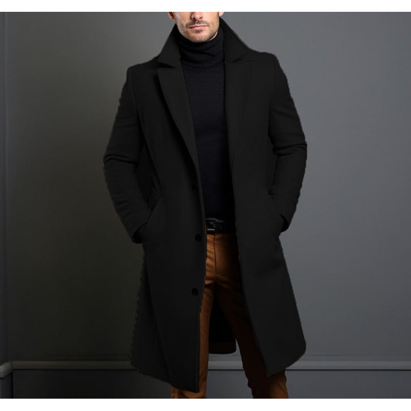 Herren Eleganter einreihiger Langmantel aus Wollmix mit schmaler Silhouette und Reverskragen Nord Taschen