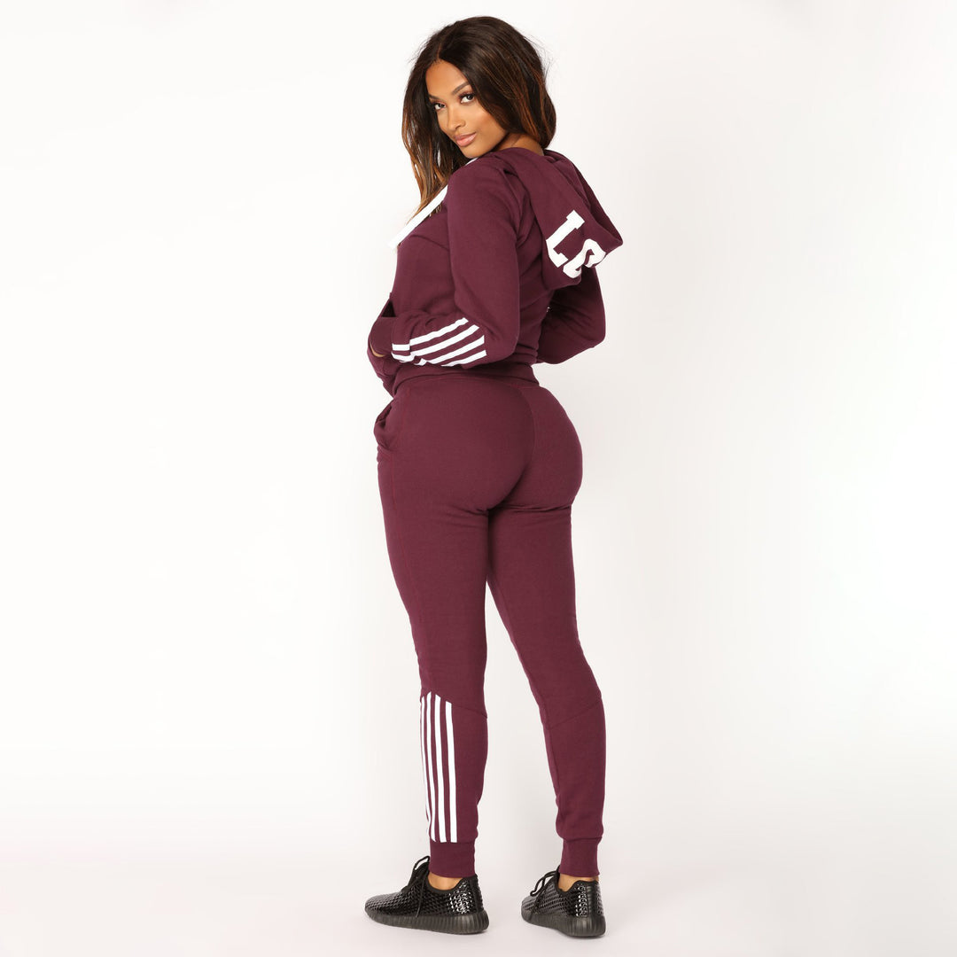 Damen sportliches Zip-Hoodie und Slim-Jogger-Set aus French-Terry mit kontrastierenden Streifen Nord Taschen
