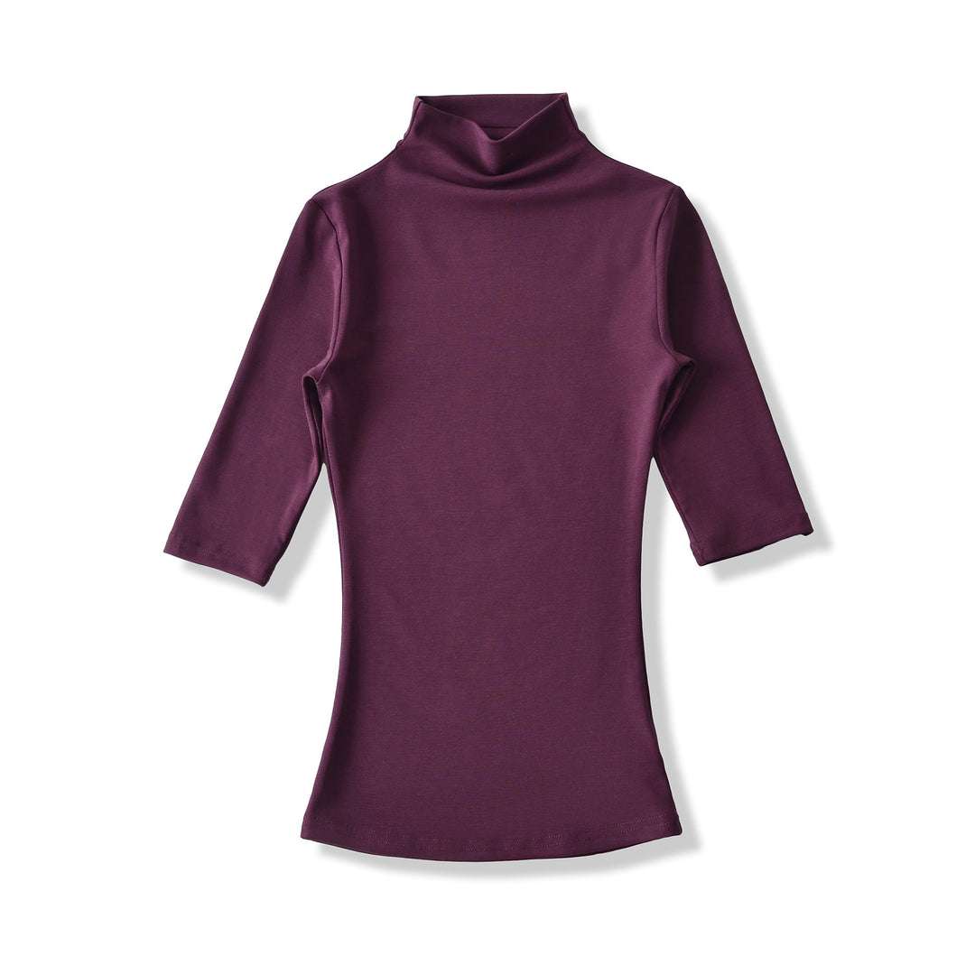 Damen Figurbetontes Stehkragen-Shirt mit halblangen Ärmeln Nord Taschen