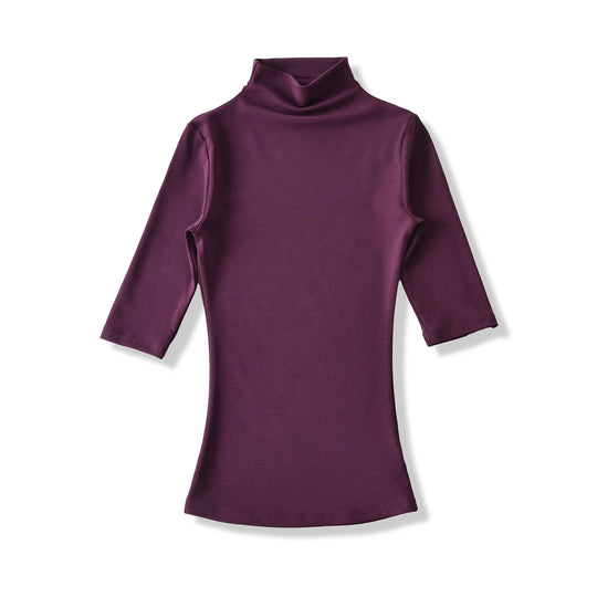 Damen Figurbetontes Stehkragen-Shirt mit halblangen Ärmeln Nord Taschen