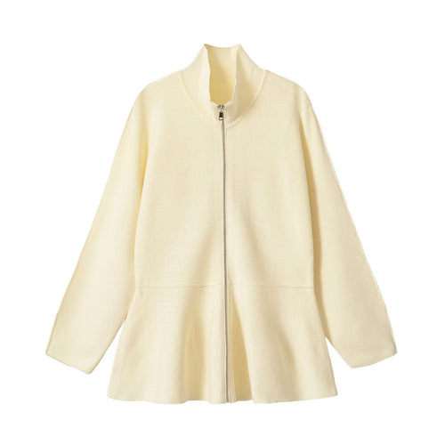 Damen Strukturstrick A-Linien Cardigan mit Reißverschluss und Stehkragen Nord Taschen