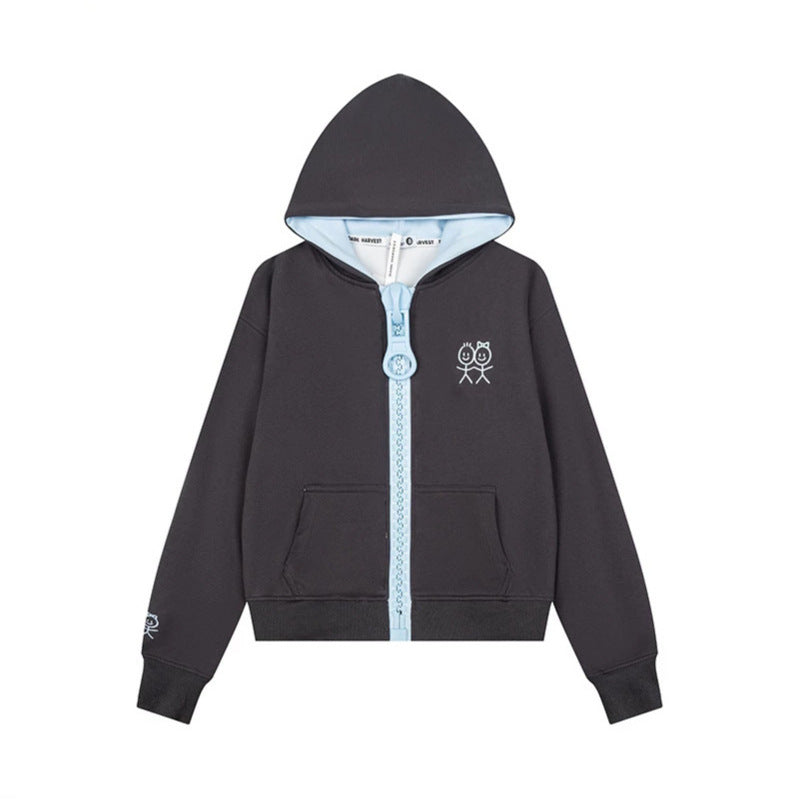Damen Kapuzen-Sweatjacke mit übergroßem Reißverschluss und minimalistischer Stickerei Nord Taschen
