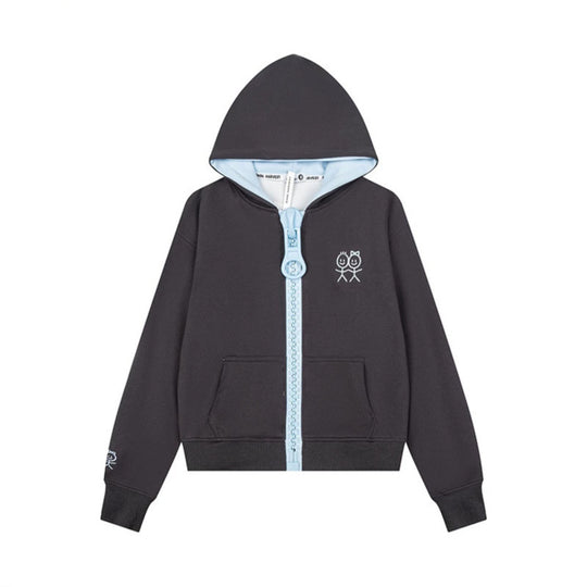 Damen Kapuzen-Sweatjacke mit übergroßem Reißverschluss und minimalistischer Stickerei Nord Taschen