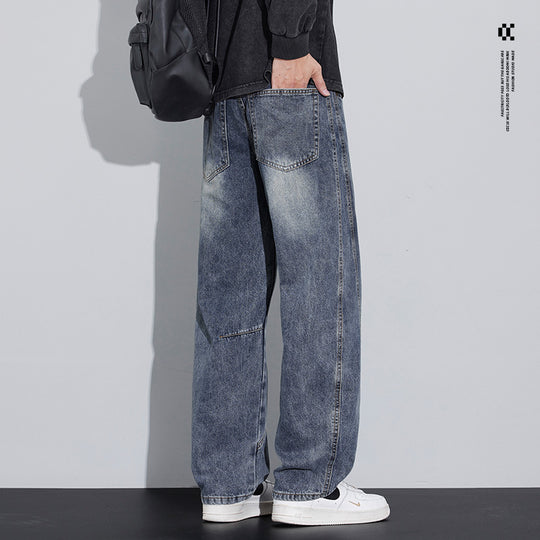 Herren Weite Baggy-Jeans mit geschwungenen Nahtdetails und Used-Waschung Nord Taschen