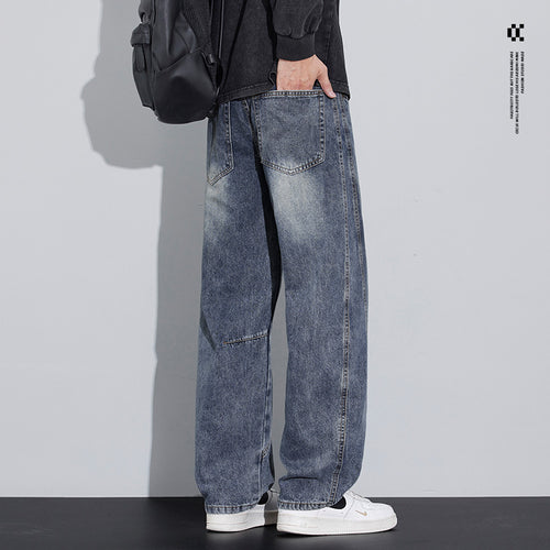 Herren Weite Baggy-Jeans mit geschwungenen Nahtdetails und Used-Waschung Nord Taschen