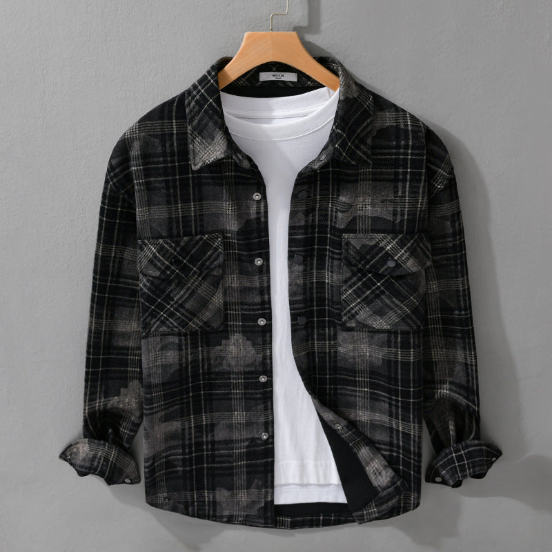 Herren Kariertes Overshirt aus flauschigem Flanell mit Brusttaschen Nord Taschen