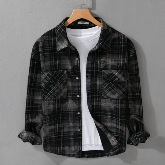 Herren Kariertes Overshirt aus flauschigem Flanell mit Brusttaschen Nord Taschen
