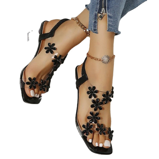 Damen Glamouröse Sandalen mit transparentem Blockabsatz und floralen Akzenten Nord Taschen